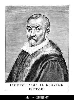 1600 ca. , ITALIEN : der berühmte italienische Renaissance-Maler JACOPO PALMA Il Giovane ( 1544 - 1628 ). Sein Onkel war der berühmte Maler Jacopo Palma il Vecchio ( 1480 ca. – 1528 ) geboren Jacomo Nigretti de Lavalle . - DER YUNGER - Giacomo Palma der Junge Jüngere - IACOPO - der Ältere - PORTRAIT - RITRATTO - ARTE - BILDENDE KUNST - ARTI VISIVE - PITTORE - Gravur - incisione - Illustration - illustraore - RINASCIMENTO - Bart - barba --- ARCHIVIO GBB Stockfoto