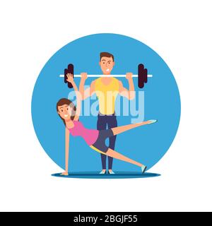 Fitness Spaß Person Vektor Comic-Figuren Symbol isoliert auf weiß. Flache Sport Motivation Illustration Stock Vektor