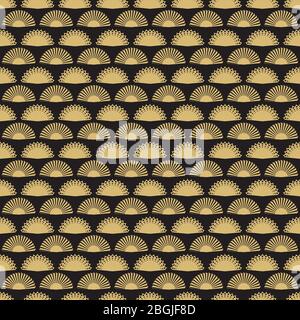 Gold Hand Fan Hintergrund nahtloses Muster-Design. Abstrakte geometrische Fans Textur. Vektorgrafik Stock Vektor
