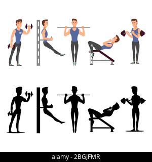 Sportmannfiguren. Vektor männliche Fitness Silhouetten isoliert auf weißem Hintergrund Illustration Stock Vektor