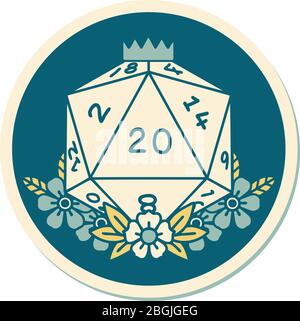Aufkleber von Tattoo im traditionellen Stil eines d20 Stock Vektor