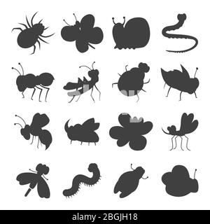 Graue Insekt Silhouette Symbole auf weißem Hintergrund isotiert. Vektorgrafik Stock Vektor