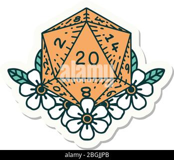 Aufkleber von Tattoo im traditionellen Stil eines d20 Stock Vektor