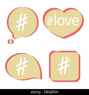 Pastell Farbe Hashtag Post Social Media Vektor-Symbole Set Illustration Stock Vektor