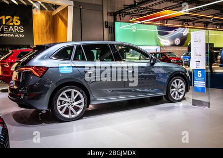 Brüssel, Belgien, Jan 2020: Der neue Skoda Scala auf dem Brüsseler Automobilsalon, ein kleiner Familienwagen des tschechischen Automobilherstellers Skoda Auto Stockfoto