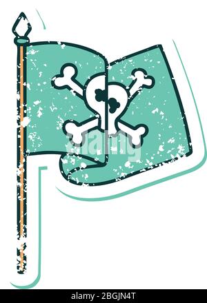 Ikonische verzweifelte Aufkleber Tattoo Stil Bild einer Piratenflagge Stock Vektor