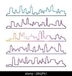 Umriss städtischen Vektor Stadtbild gesetzt isoliert. Bunte Skyline City Linie Silhouetten isoliert auf weißen Illustration Stock Vektor