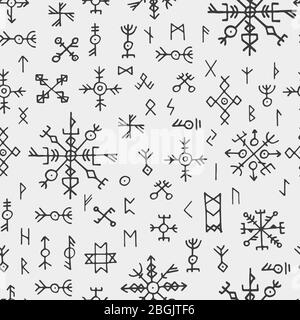 Futhark norse viking Runen und Talismane. Nordic Pagan Awe nahtlose Vektor-Muster. Nordische wikinger Symbol, magische Muster skandinavische Illustration Stock Vektor