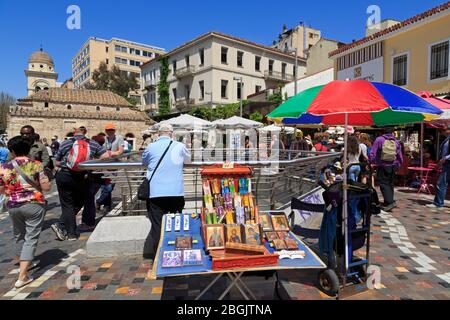 Straßenverkäufer, Monastiraki-Platz, Athen, Attika Region, Griechenland, Europa Stockfoto