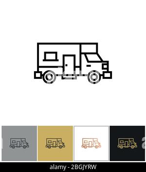 Freizeitfahrzeug Symbol, Wohnmobil Zeichen, Familie Wohnwagen Urlaub Anhänger Symbol auf weißen und schwarzen Hintergründen. Vektorgrafik Stock Vektor