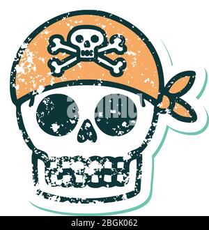 Ikonische verzweifelte Aufkleber Tattoo Stil Bild eines Piraten Schädel Stock Vektor