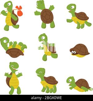Cartoon Schildkröte. Nette Schildkröte wild Tier Vektor Zeichen isoliert. Schildkröte Wildtiere, Terrapin wild und langsam Illustration Stock Vektor