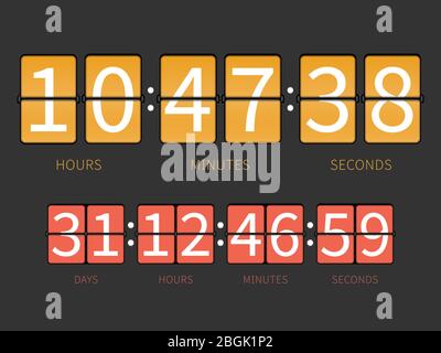 Bunte Flip Countdown Timer von Set, Stundenplan. Vektorgrafik Stock Vektor