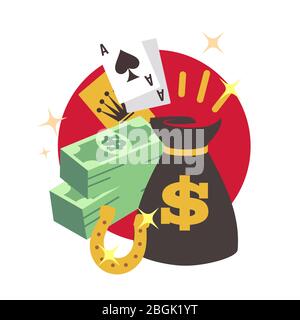 Casino Poker gewinnen Konzept mit Geld. Flacher Sieger-Vektor isoliert auf weißem Hintergrund. Geld Gewinner Casino Spiel, Poker und Glücksspiel Glück Illustration Stock Vektor