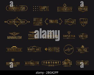 Vintage minimal Vektor-Logos mit einfachen Formen. Moderne goldene Luxusembleme für Shopping Tag Illustration Stock Vektor