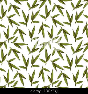 Vintage skizziert grüne Blätter nahtloses Muster auf weiß. Laub Hintergrund Vektor Design Illustration Stock Vektor