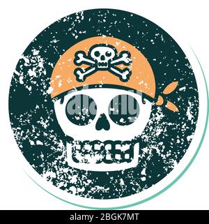 Ikonische verzweifelte Aufkleber Tattoo Stil Bild eines Piraten Schädel Stock Vektor