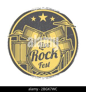 Rock Festival Vektor Grunge Retro Logo Design Illustration isoliert auf weiß Stock Vektor