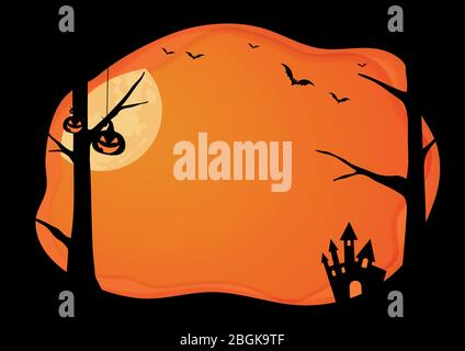 Der horizontale Halloween leere Hintergrund mit Verlauf orange Grunge Rand, Fledermaus, Kürbis Stock Vektor