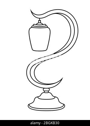 Schwarze Umrisse der dekorativen Tischlampe, isoliert auf weißem Hintergrund, Vektor-Icon-Logo Stock Vektor