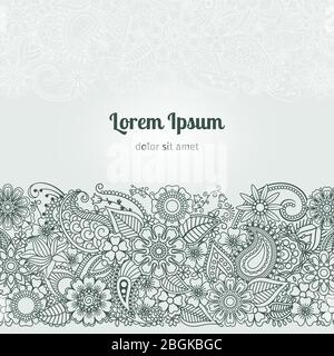Henna Blumen Mehndi Design Vektor Element mit Text Platz für Einladungen und Karten Stock Vektor