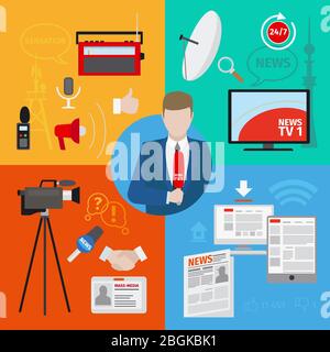 Live-Bericht oder Live-News Journalismus Vektor-Konzept Stock Vektor