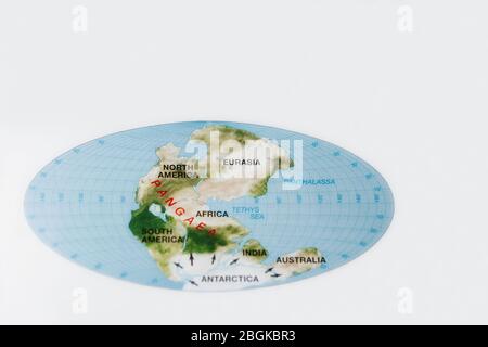 Karte mit Standort und Konfiguration von Pangaea, mit modernen Kontinenten gekennzeichnet, Farbe, **NUR REDAKTIONELLE VERWENDUNG** Stockfoto