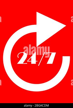 Zeigerarbeitsstunden 24 Stunden am Tag. 24 Stunden Arbeit. Platz für Text. Vektorbild. Hintergrundbild. Präsentation. Poster. Zeiger auf dem Typenschild. Stock Vektor