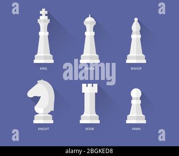 Flache Symbole für Schachfiguren. Vektorkönigin und Bischof, Rook und ein Ritter Stock Vektor