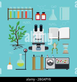 Symbole für Biologie und chemische Labors. Vektorgrafik. Stock Vektor