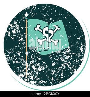 Ikonische verzweifelte Aufkleber Tattoo Stil Bild einer Piratenflagge Stock Vektor