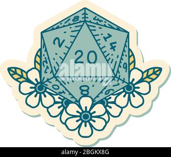 Aufkleber von Tattoo im traditionellen Stil eines d20 Stock Vektor