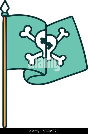 Ikonische Tattoo-Stil Bild einer Piratenflagge Stock Vektor