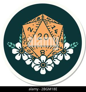 Aufkleber von Tattoo im traditionellen Stil eines d20 Stock Vektor
