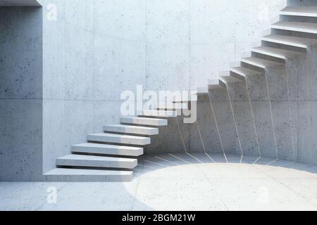 Moderne Treppe in konkreten Innenraum, 3D-Rendering Stockfoto