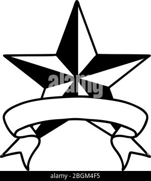 Traditionelle schwarze Linework Tattoo mit Banner eines Sterns Stock Vektor