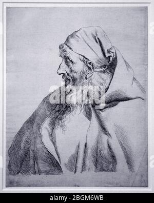 Büste von einem Kapuziner Mönch 1630 Radierung von Jan Lievens (1607-1674), holländischen Goldenen alter Maler, der mit seiner engen zeitgenössische Rembrandt verbunden war Stockfoto