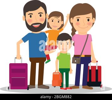 Familienurlaub. Reisende Familienmitglieder. Familienurlaub mit Kindern und Koffer Vektor-Illustration Stock Vektor