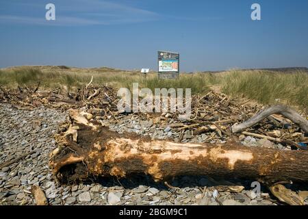 Am Strand in der Nähe des Naturschutzgebietes Merthyr Mawr in der südöstlichen Ecke des Naturschutzgebietes ist ein Holzbad Stockfoto