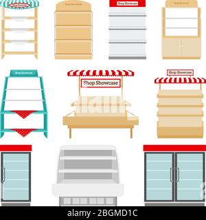 Schaufenster, Ladenregale oder Marktstände Set Vektor-Illustration Stock Vektor