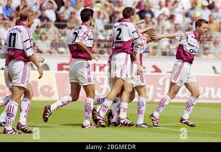 BayArena Leverkusen Deutschland 29.5.1999, Bundesliga-Spieltag 1998/1999 34, Bayer 04 Leverkusen (LEV) gegen FC Bayern München (München, München, FCB) 1:2 - bayern-Spieler feiern Stockfoto