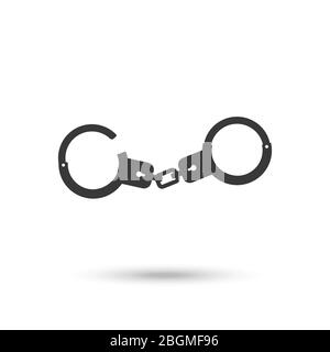 Symbol Handschellen. Vektor Handschellen Silhouette auf weißem Hintergrund Stock Vektor