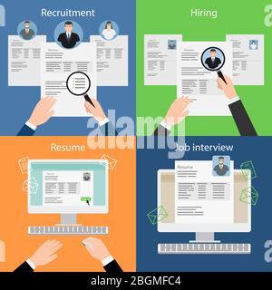 Einstellung und Rekrutierung, Lebenslauf und Interview. Jobsuche und carrer. Vektorgrafik. Stock Vektor