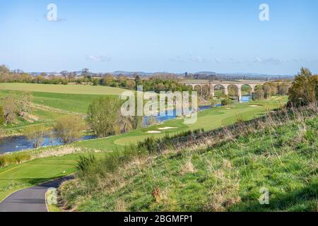 Roxburgh Viaduct über River Teviot vom Roxburghe Golf Course Stockfoto