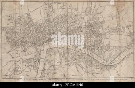 Ein neuer und korrekter Plan der Städte London und Westminster… THORNTON 1784-Karte Stockfoto