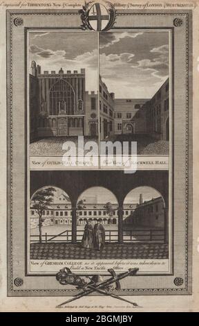 LONDON CITY. Gresham College. Guildhall Chapel. Blackwell Hall. THORNTON 1784 Stockfoto