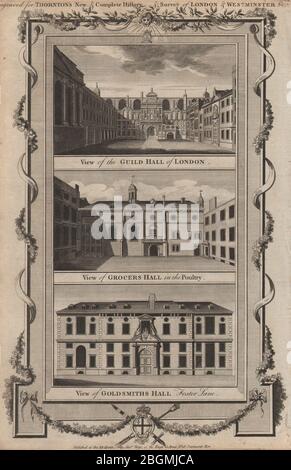 CITY OF LONDON LACKIERUNG HALLEN. Guildhall. Lebensmittelgeschäft & Goldsmith's. THORNTON 1784 Stockfoto