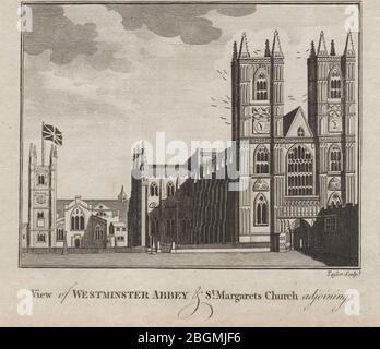 Blick auf Westminster Abbey und St. Margaret's Church nebenan. THORNTON 1784 Stockfoto