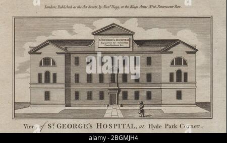 St George's Hospital Hyde Park Corner, jetzt das Lanesborough Hotel. THORNTON 1784 Stockfoto