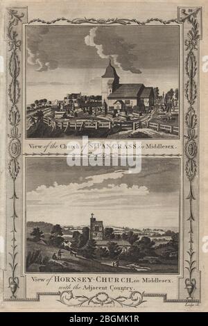 Alte Kirche St. Pancras. St Mary's Church Tower, Hornsey. London. THORNTON 1784 Stockfoto